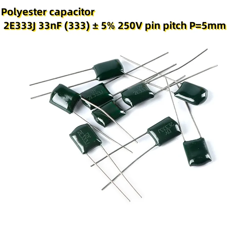 100PCS Polyester capacitor 2E333J 33nF (333) ± 5% 250V pin pitch P=5mm