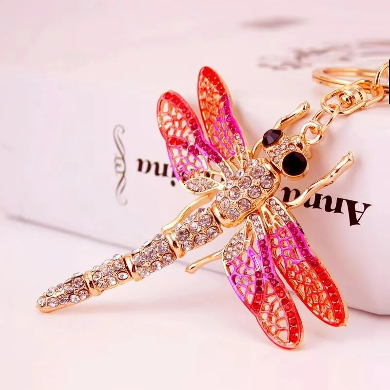 2025 Lovely Crystal Dragonfly Keychain For women Purse Handbag Car Key Keyring Keychains Wedding Birthday Gift Party Jewelry