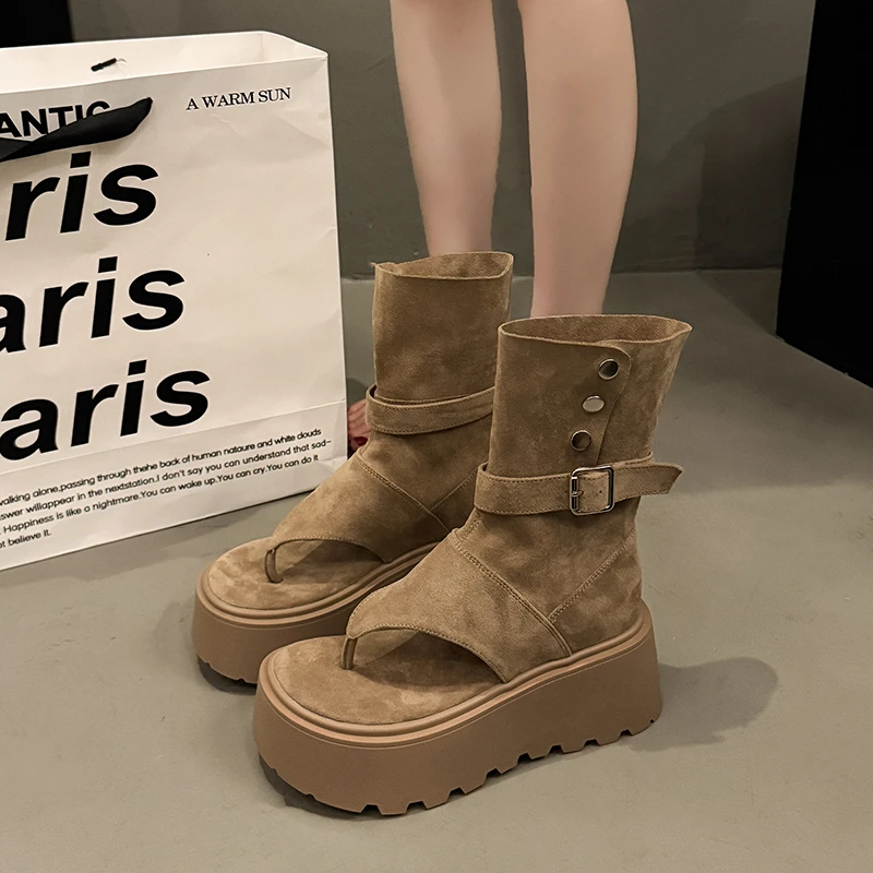 

Женские ковбойские босоножки на высоком каблуке Thi Bot в стиле вестерн, модные ботинки до середины икры, летняя новая корейская версия