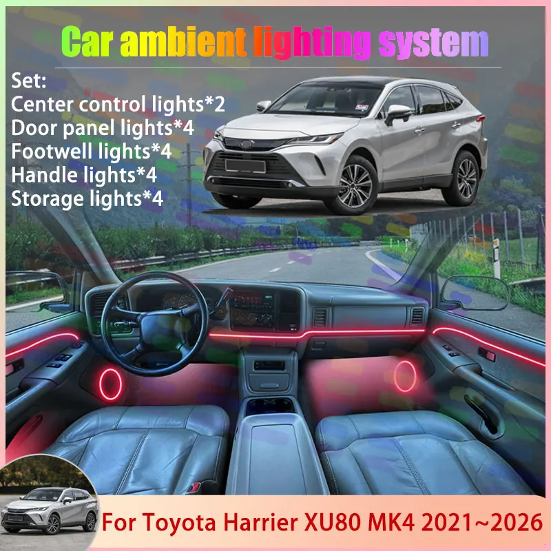 

Для Toyota Harrier Venza XU80 MK4 2021 ~ 2026 2022 2/18 в 1 автомобильный атмосферный светильник RGB абажур ансамбль стример атмосферный набор
