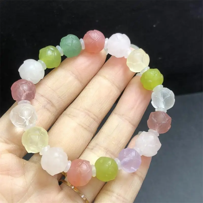 10MM Natural Colored Lotus Bead Bracelet Women Reiki Healing Strand Bangles Jewelry For Female Holiday Gift 1pcs