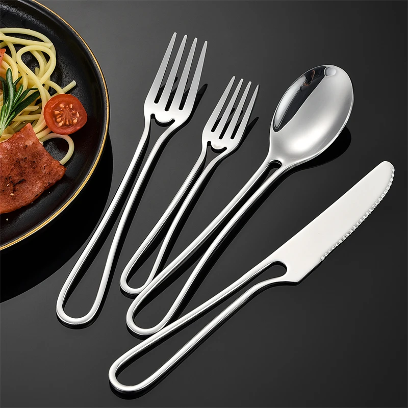 Creative Handle Stainless Steel Picnic Cutlery Set Knife Spoon Fork Teaspoon Portable Tableware Novel  Kitchen Accessories