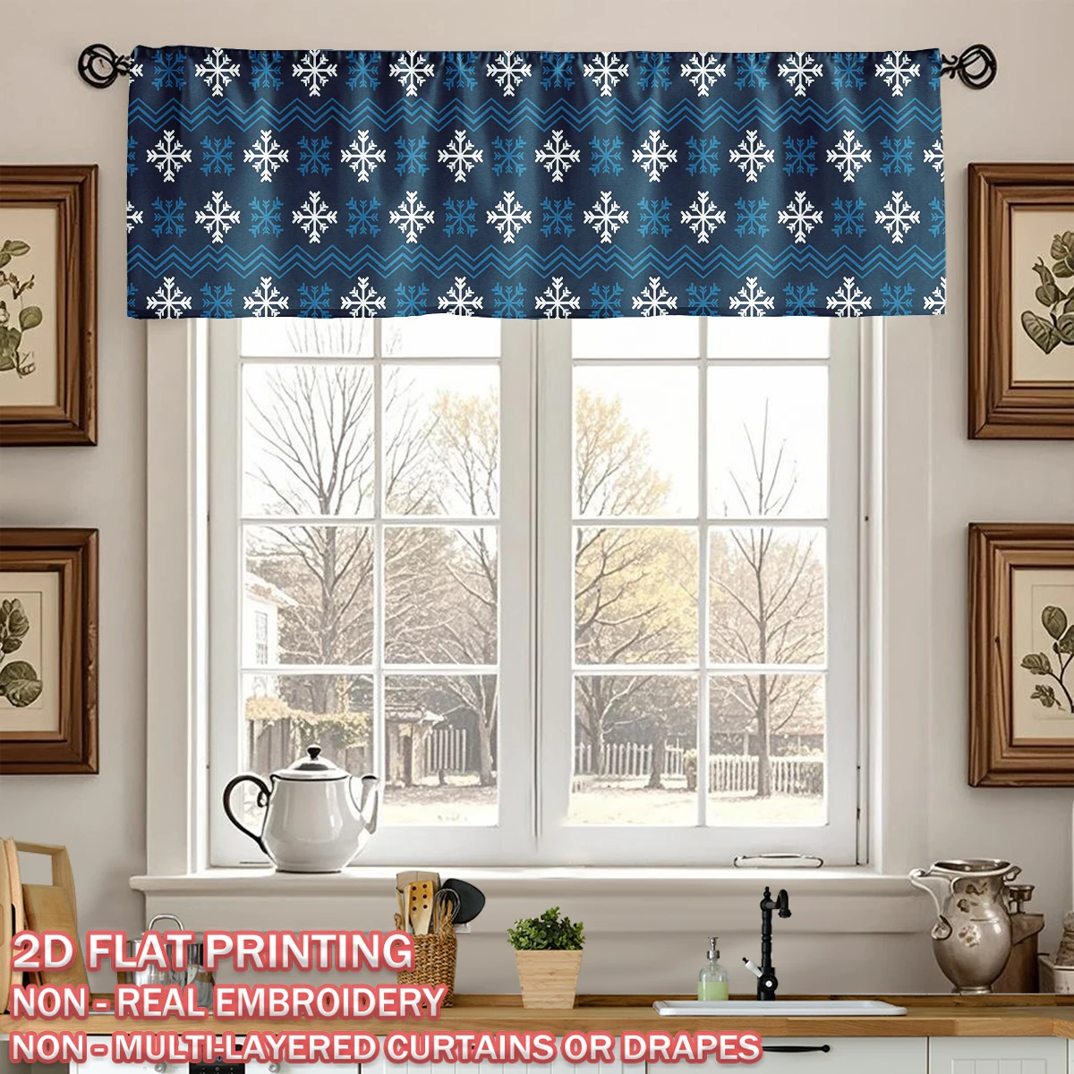 

Christmas Flat Printing Kitchen Window Valance With Snowflake For Home Party Door Window Decor