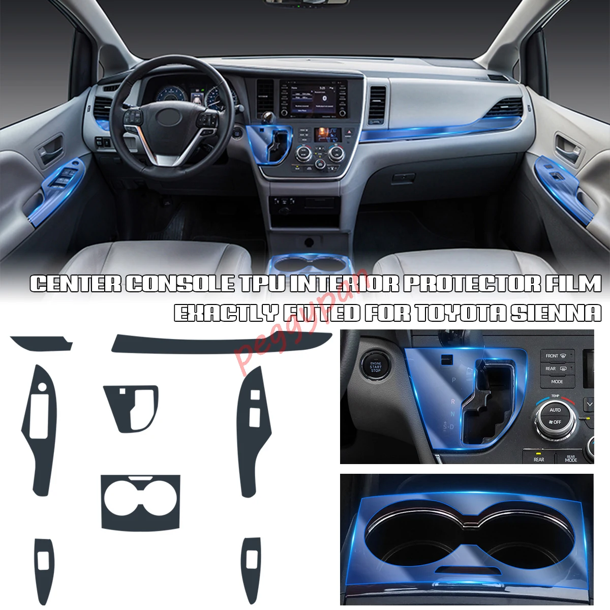 Precut Interior Center Console Transparent TPU Clear Paint Protective Anti-scratch Repair Film For Toyota Sienna