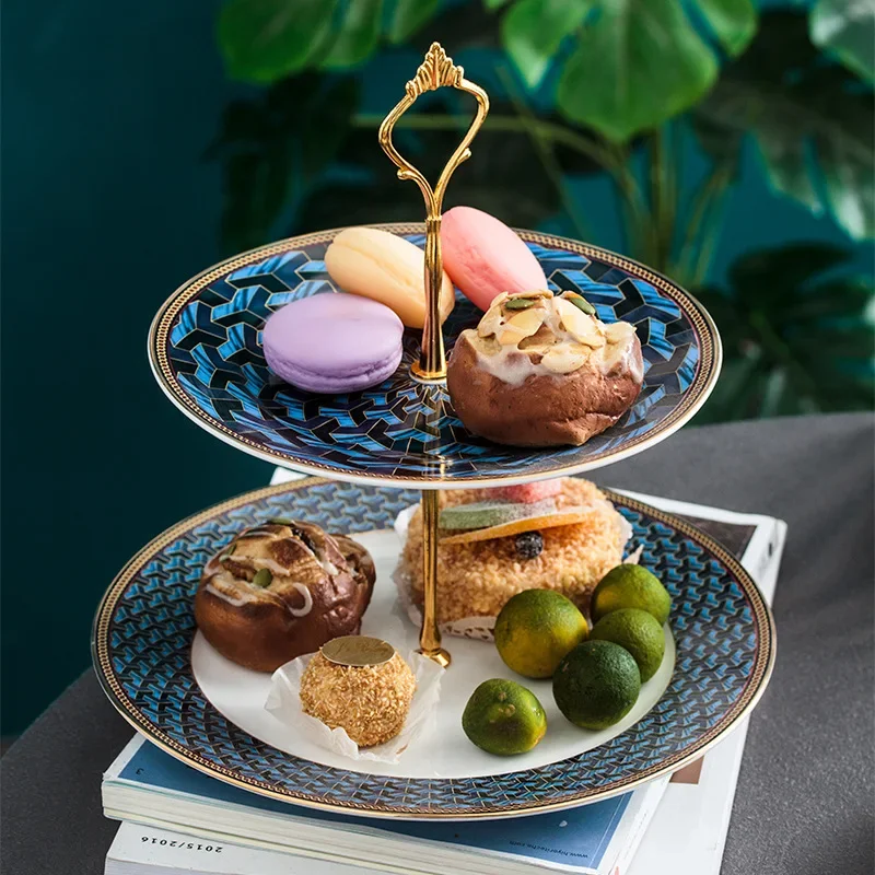 Bone China Snack Plate Housewarming Birthday Table Two-Layers Holiday Banquet Double-Layers Candy Plate