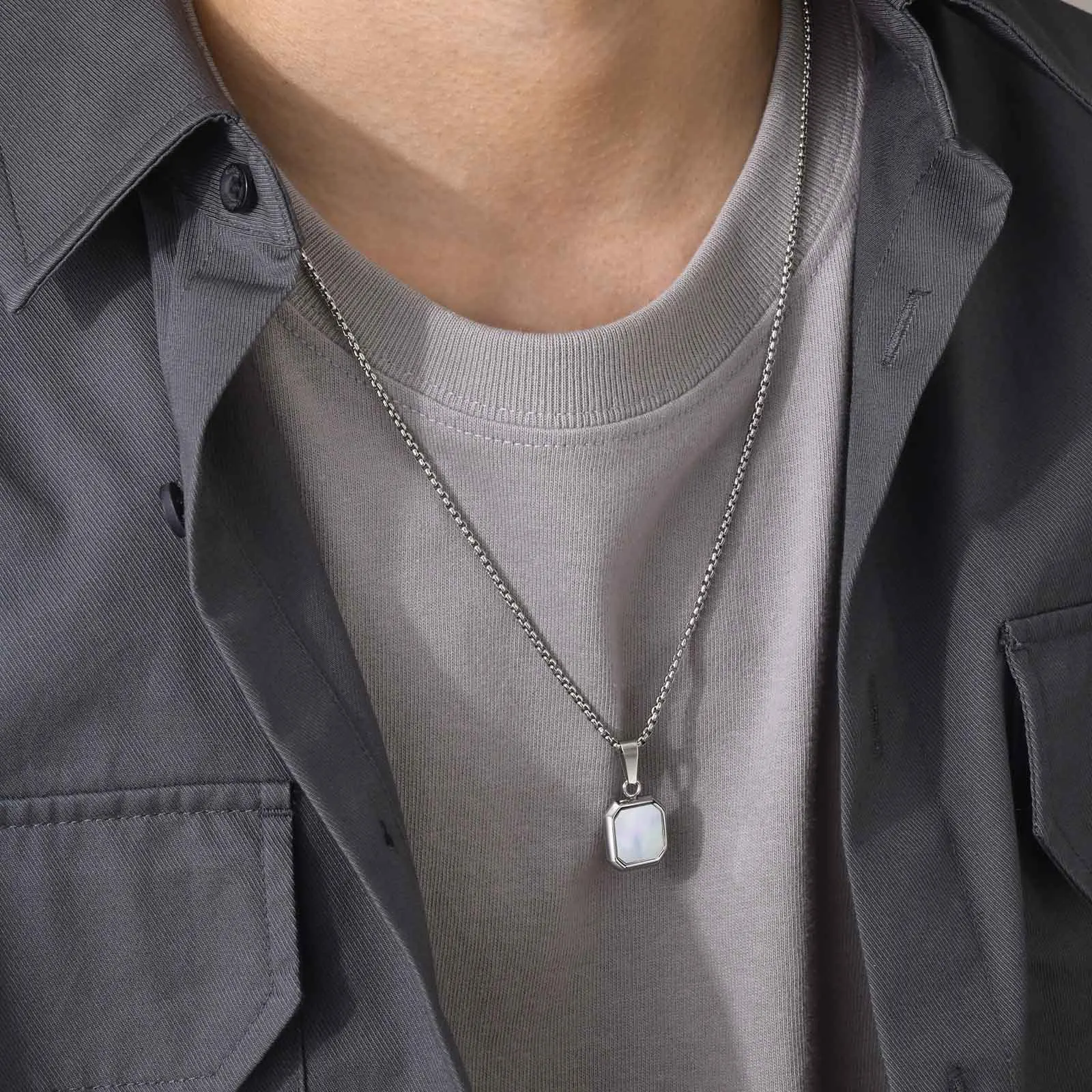 Mode Anhänger Für Männer Edelstahl Schmuck Vintage Platz Intarsien Stein Anhänger Halskette Punk Stil Männer Geschenk – Detail 11