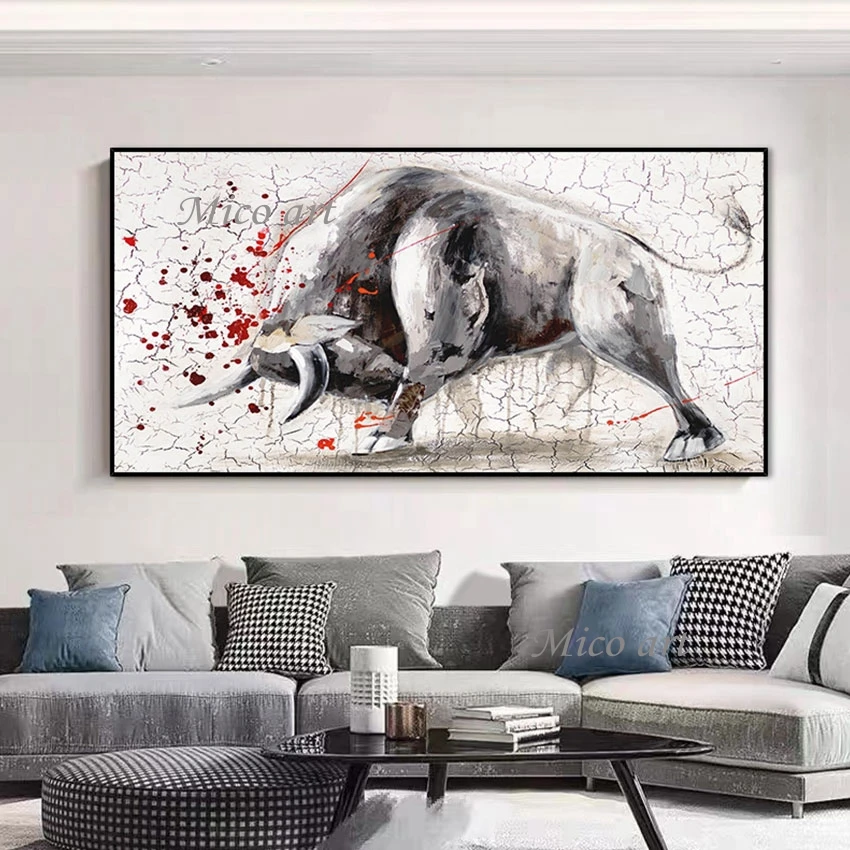 

3D Modern Art Cow Paintings, Abstract Animal Wall, Office Artwork Large Size, Unframed Canvas Picture, China Import Item Decor