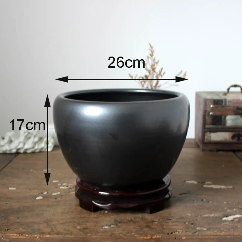 Jingdezhen Black Ceramic Goldfish Koi Tank Bowl Lotus Pot Fish Tank Water Lily Living Room Lotus Tank Porcelain Pot Plant