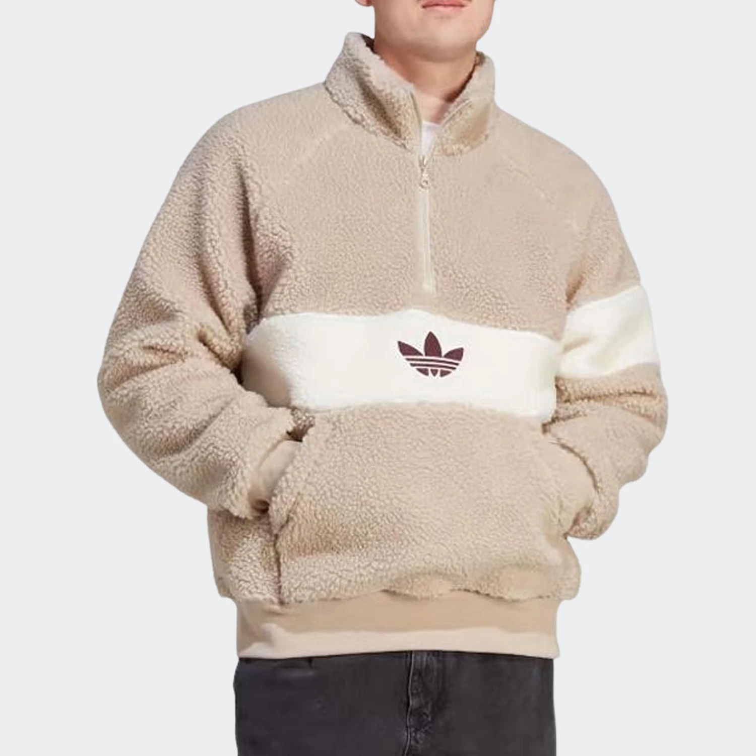 Adidas genuine clover lambswool men's half zipper stand up collar sweatshirt HZ0719