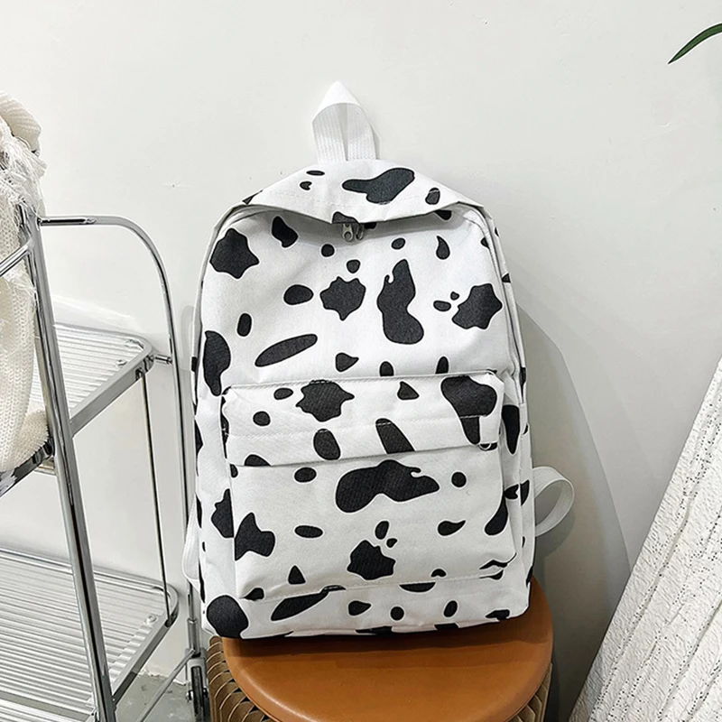 Women Canvas Backpack Zebra Cow Print Pattern School Book Bag Ladies Large Capacity Travel Bag Female Multi-Pockets Shoulder Bag