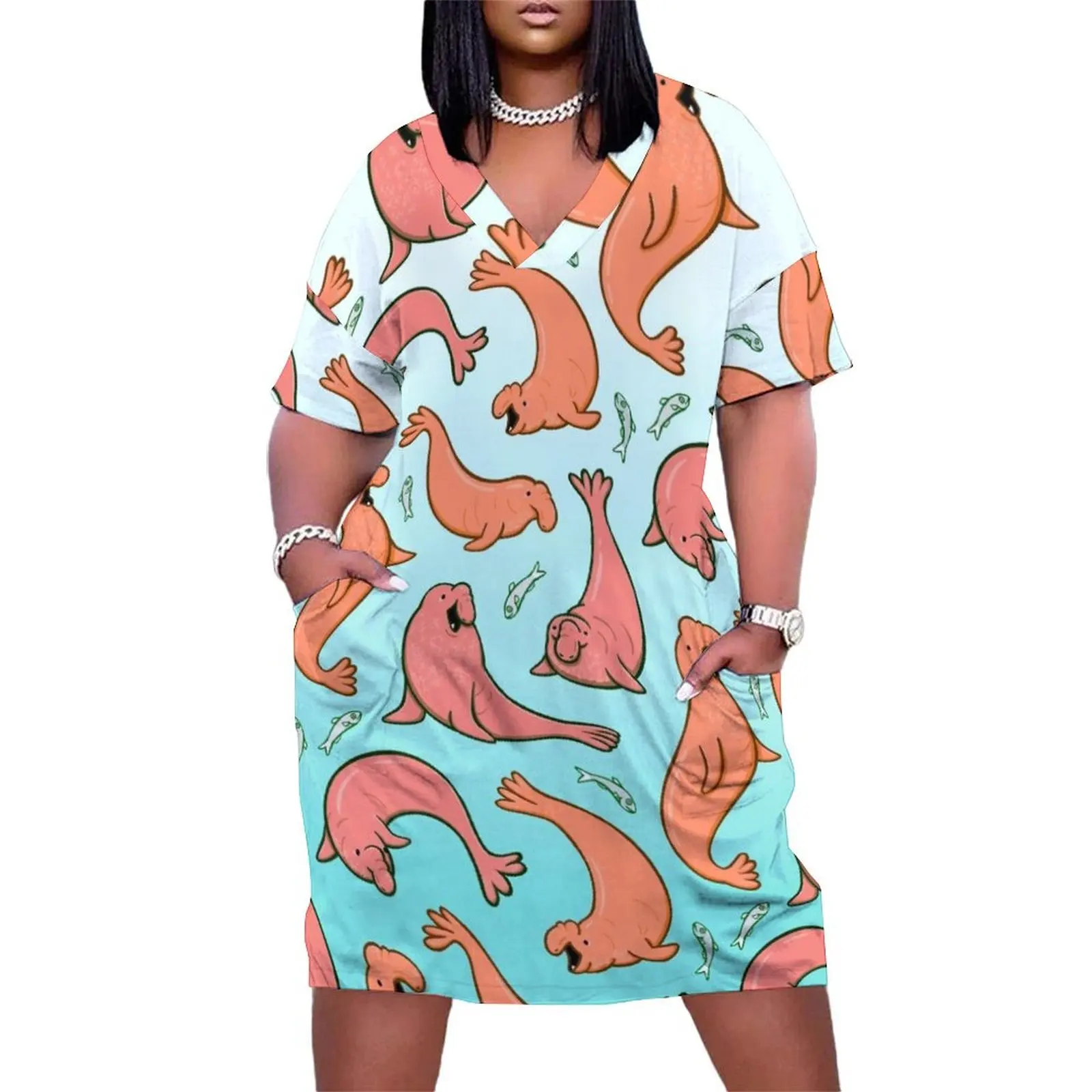 Elephant Seal Pattern Loose Pocket Dress summer clothes Dance dresses clothing women summer 2025