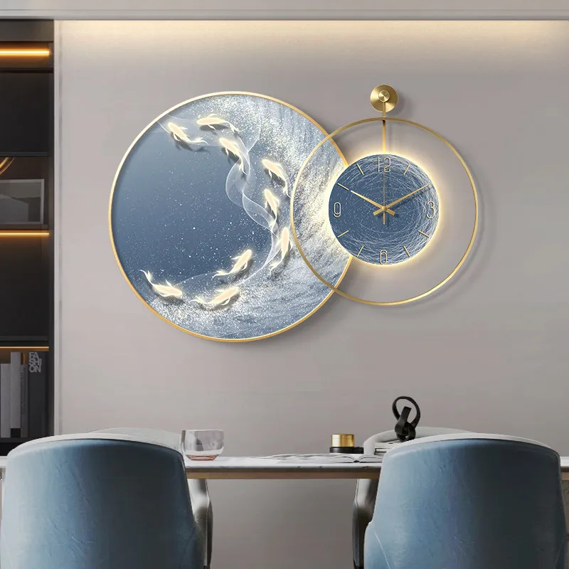 

Decorative Painting Wall Clock Hanging Painting High-end Living Room Landscape Light Luxury Mural Clocks Watch Wall Home Decor
