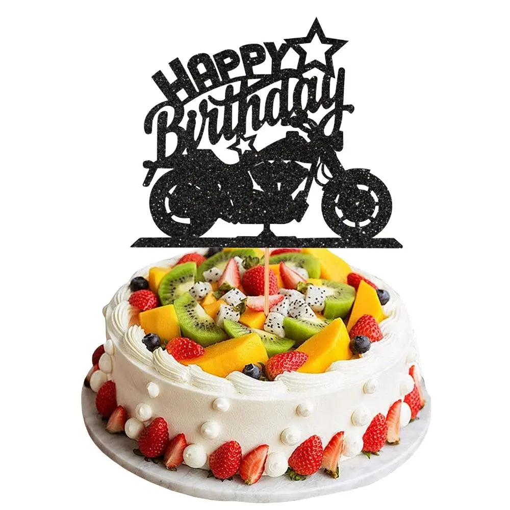 Motorbike Theme Motorcycle Birthday Decorations Cake Topper Black Motorcycle Party Decorations Flash Cake Decorations for Men