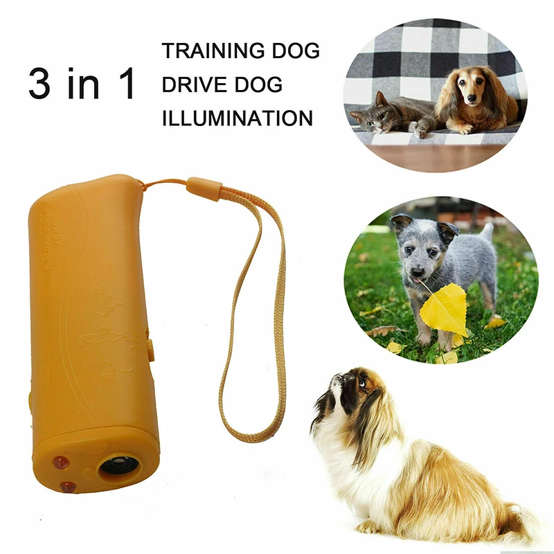 3-in-1 Ultrasonic Anti Barking Pet Dog Repeller Training Device With Flashlight