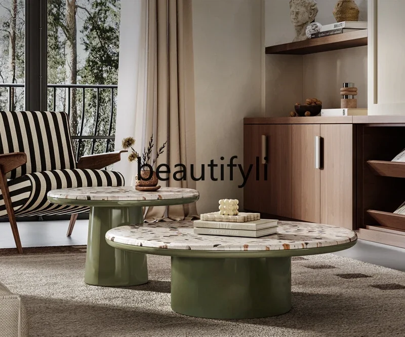 Italian minimalist coffee table combination terrazzo size round coffee table simple small apartment tea table