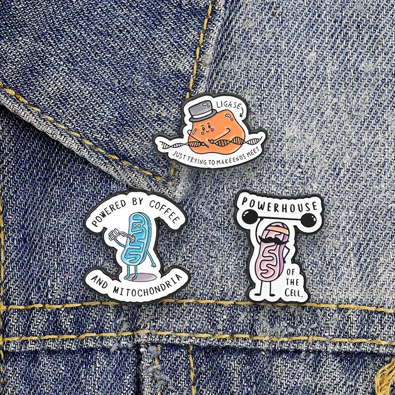 Biology Science Mitochondria Ligase Enamel Badges Cell Cartoon Quote Pins Funny Science Brooches Lapel Pin Set Gift For Friends