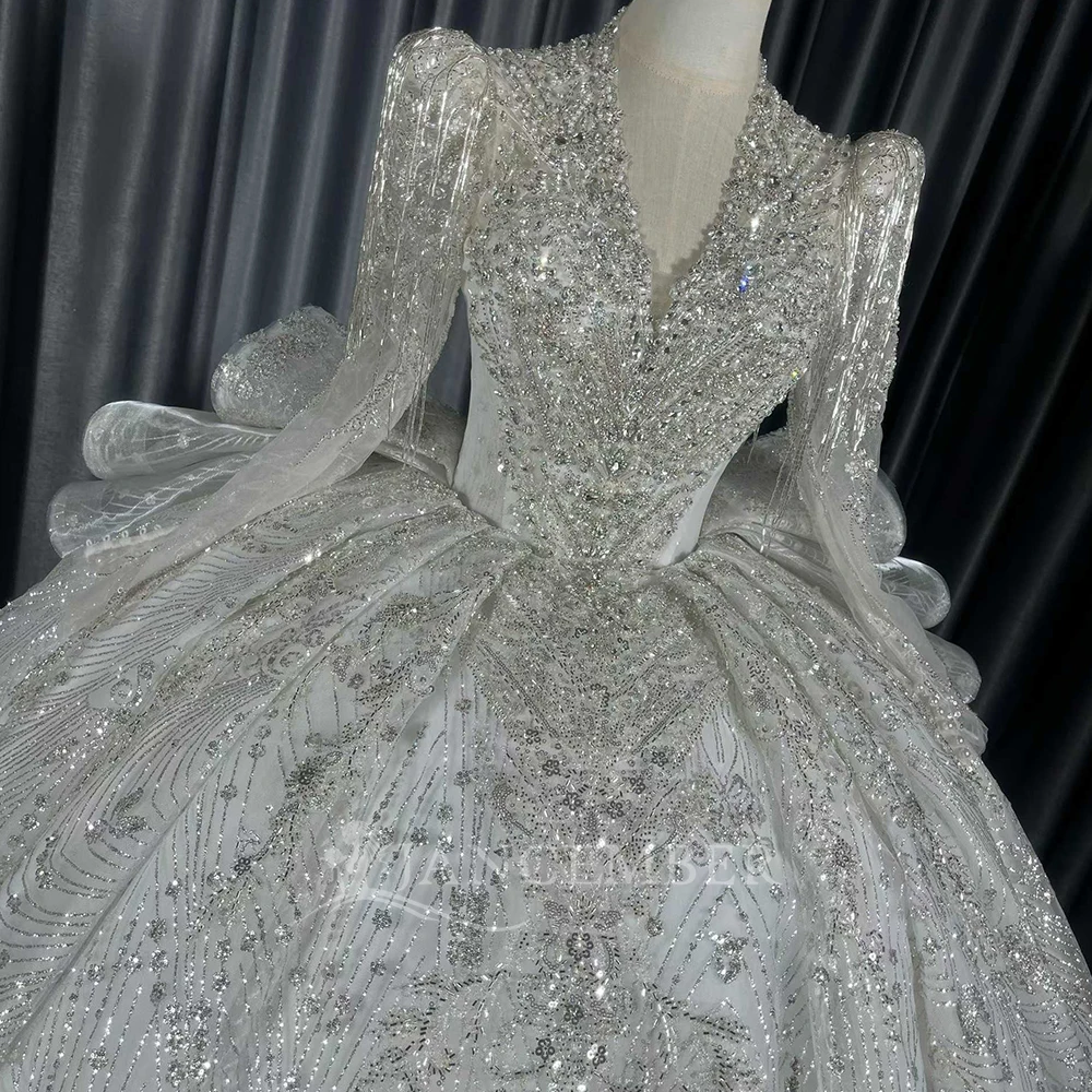 Wedding Dresses Long Sleeves Renaissance Fantasy Bride Gown V-neck Custom Size Sequins Tassel Vestidos De Novia Boda