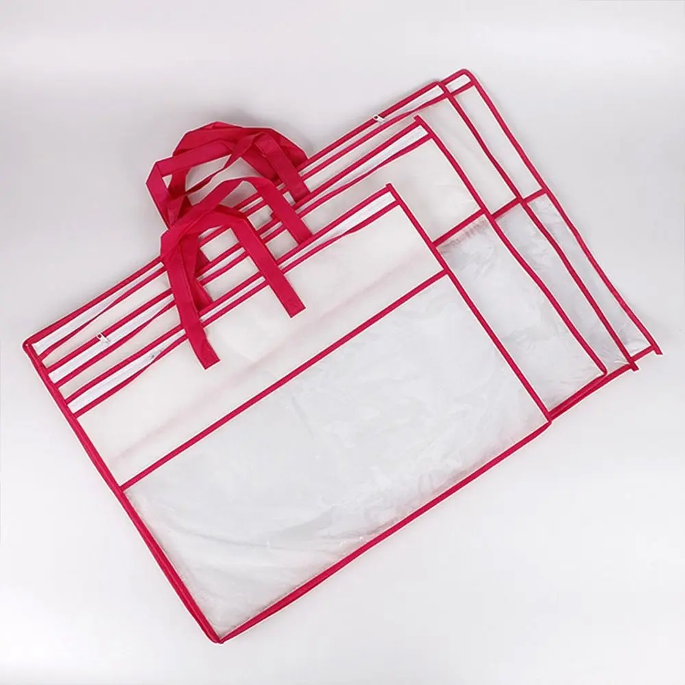 Non-woven Pillow Storage Bag with Zipper Dustproof Household Organizer PVC Transparent Tote Bag for Storing Pillows and Blankets