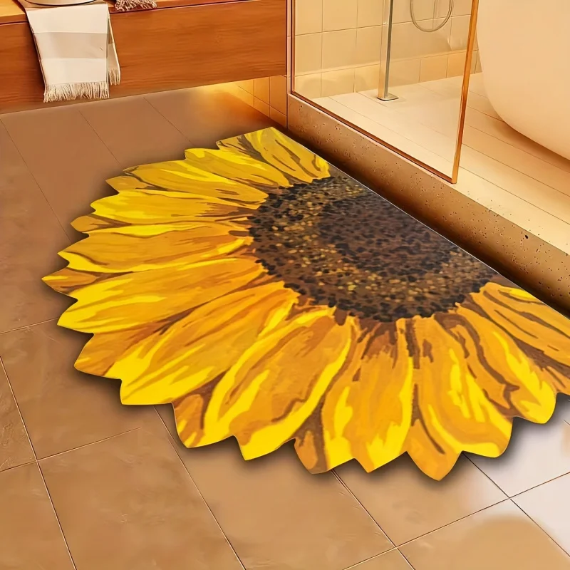 VIKAMASunflower Floral Super Absorbent Non-Slip Bathroom Mat Quick-Dry Soft Shower Mat Decorative Easy to Clean Home Decoration