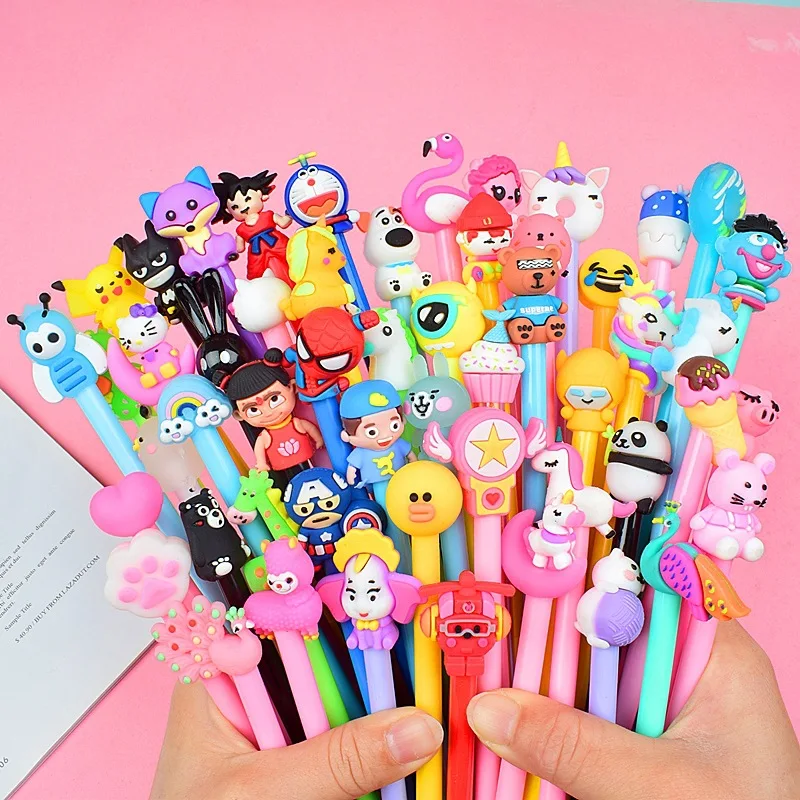 60Pcs/Lot Cute Stationery Cartoon Gel Pen 0.5mm Black Ink Kawaii Pens For School Office Supplies Neutral Pen Replaceable Refill