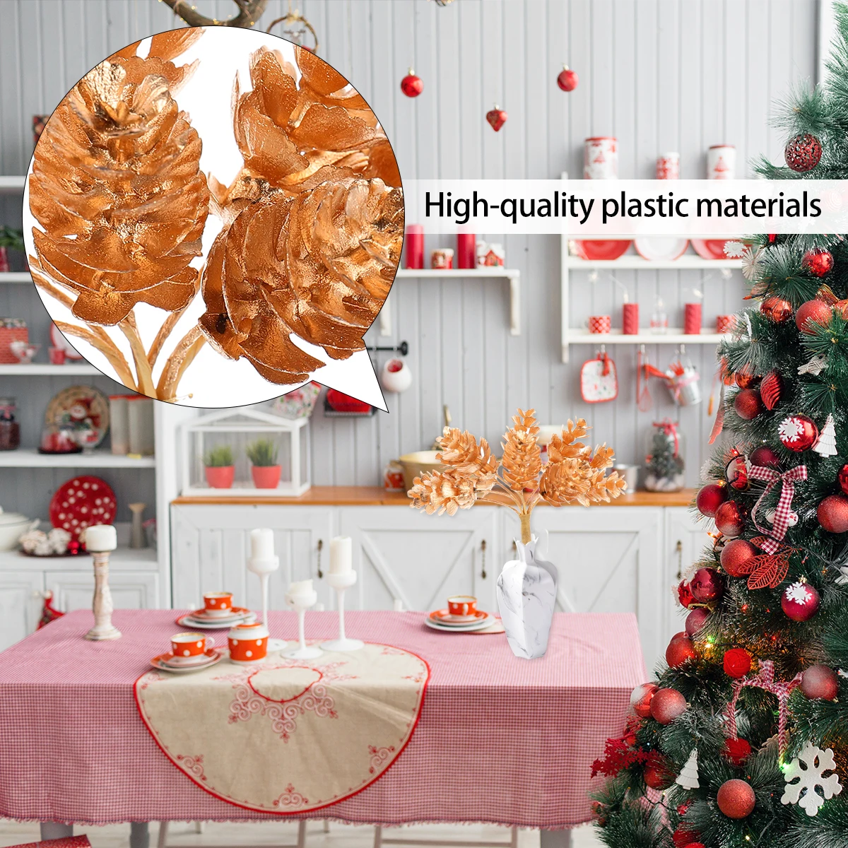 

2 Pcs Christmas Decoration Wreath Material Artificial Pine Cones Stems Picks Diy Supplies Plastic Flower Branches