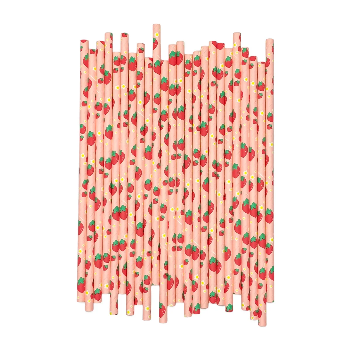 

100 шт. --- 6*197 мм розовые бумажные соломинки с клубничным узором для свадебной вечеринки, посуды для напитков, напитков, десертов и украшения своими руками