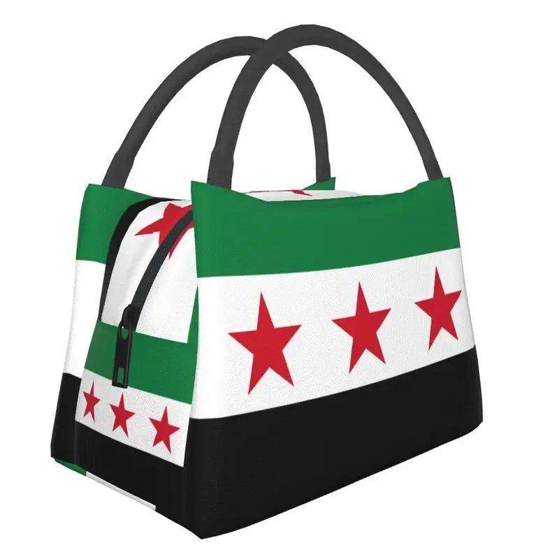 Syrian Arab Republic Three Red Star Syria Flag Thermal Insulated Lunch Bag Women Portable Lunch Container Meal Food Box