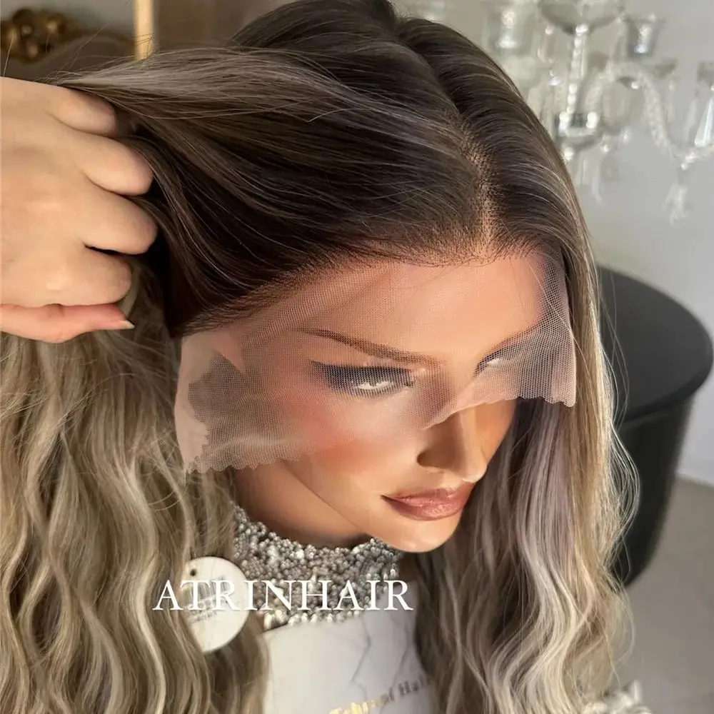 

Синтетические парики с кружевной вставкой Water Wave, длинные, платиново-русые и пепельно-коричневые, смешанные цвета, без клея, для женщин, для костюма рокера, 26 дюймов