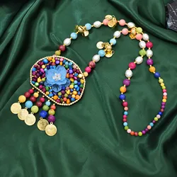 Ldealway Store Ethnic Style Handmade Colorful Acrylic Bohemian Necklace Hair Curtains Two Purpose Women's Ornaments