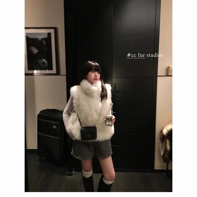 

Shpmishal Korean Fashion 2025 Winter Vest Women's New Warm and Environmentally Friendly Fur Coat Vest Top Female Clothing