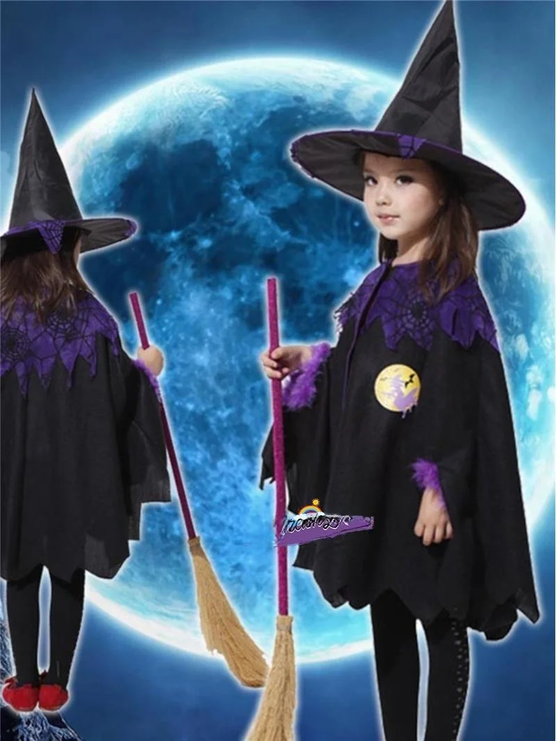 Fsia de Bruxa para Apresentação Infantil de loween, Conjunto de Capa e Roupa de Bruxa para Meninas, Fsia de Pequen...