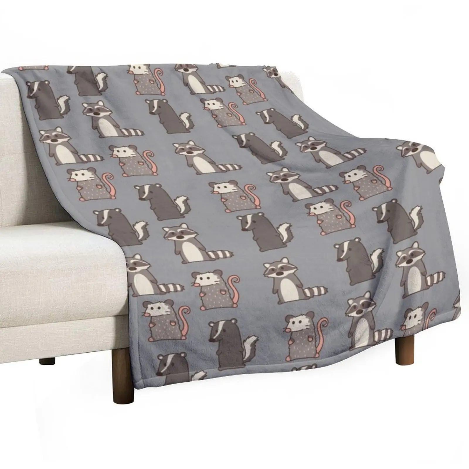 

raccoon, opossum & skunk woodland friends #2 Throw Blanket Thermal Luxury Throw funny gift Nap Blankets