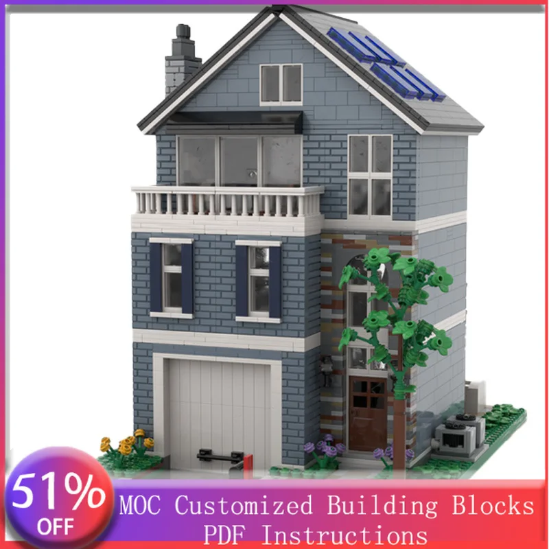 

3230 PCS Townhouse Blue Southern Townhouse MOC Customize Modular Building Block Model Educational Kids DIY Boy Toy Birthday Gift