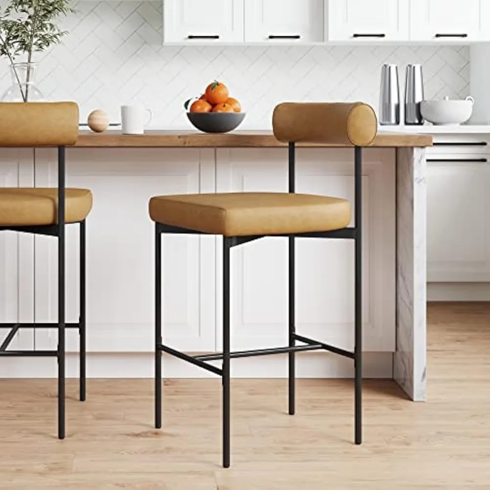 

Dahlia Counter Height Chair, Modern Barstool With Back, Mid-century Metal Legs And Leather Padded Cushion For Kitchen, Island A