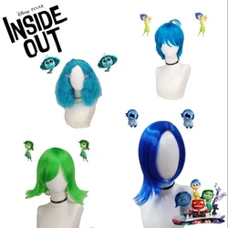 Inside Out 2 Envy Joy Sadness Disgust Synthetic Wig Short Blue Curly Heat Hairpiece Masquerade Cosplay Wig