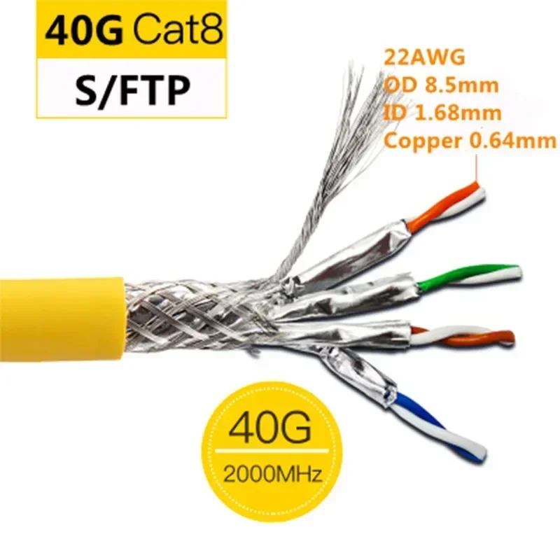 Kabel Ethernet Cat8 RJ45 CAT 8 przewód sieciowy 40G S/FTP podwójna osłona 22AWG 24AWG miedź beztlenowa Cabo De Rede Internet