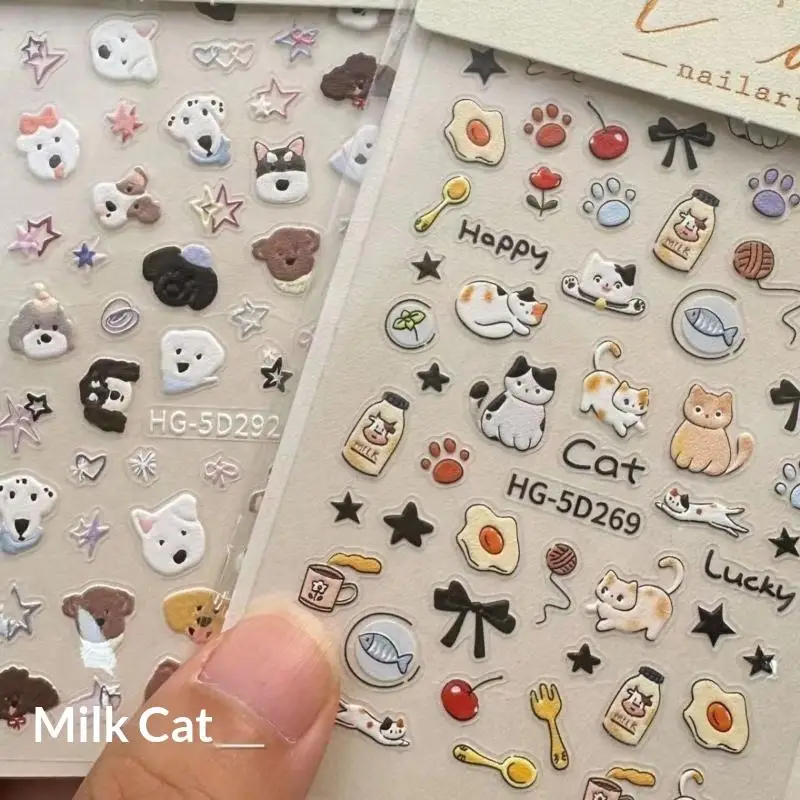 Cute 5D Embossed Nail Art Stickers With Cartoon Cat Dog Patterns Perfect For DIY Manicure Salon And Home Use