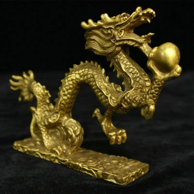 

6.4" 100% Chinese Old Yellow Bronze Feng Shui Zodiac Signs Dragon Lucky Statue