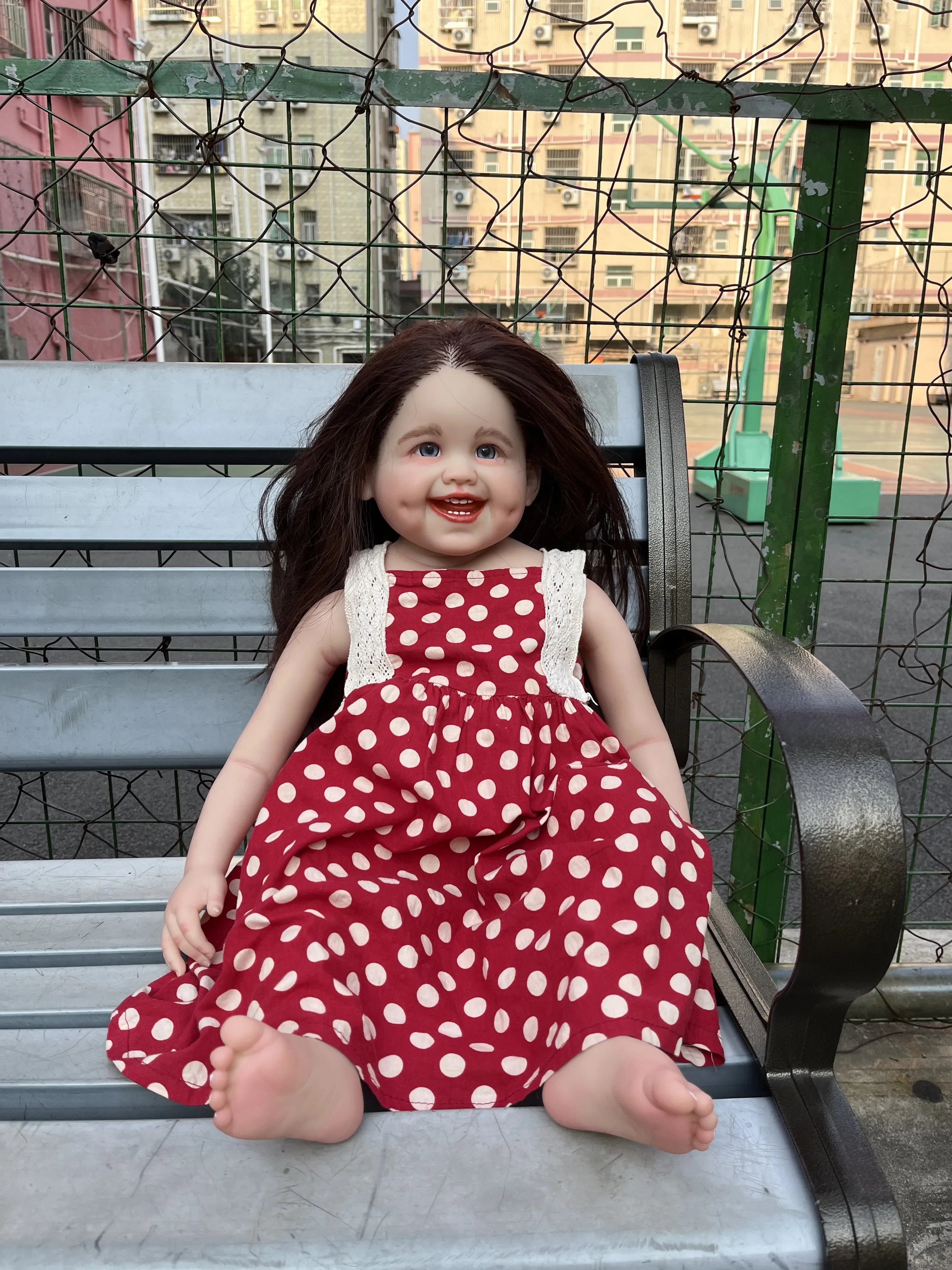 SINO-BB Customized Limited Supply 32inch Rebron Baby Dimple With Hand-Rooted Long Brown Curly Hair Alredady Finished Doll