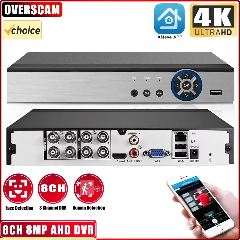 8CH 4K AHD DVR AI H.265 Hybrid 8 Megapixel NVR Digital Video Recorder for 2MP 4MP 5MP 8MP AHD/TVI/CVI/XVI/IP Cameras