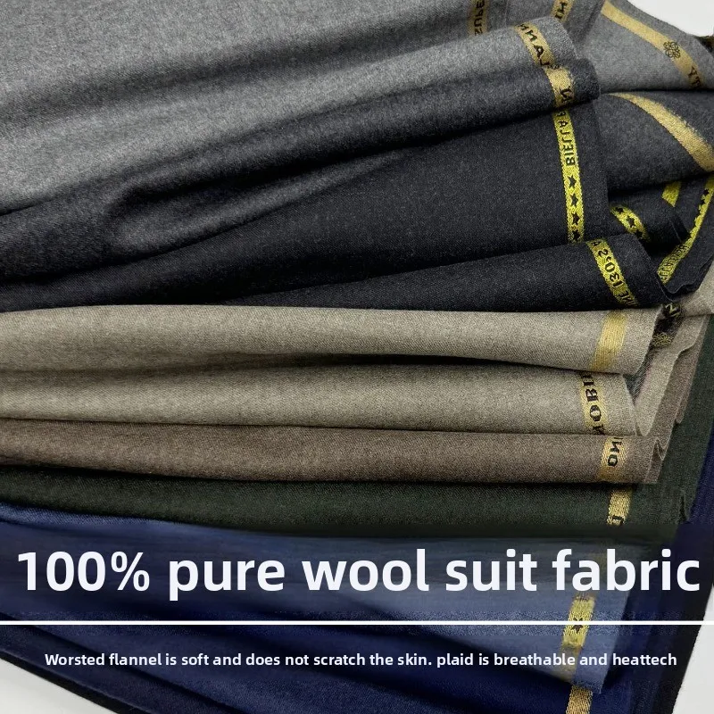 High Quality Worsted 100% Sheep Wool Suit Tailor Fabric Flannel Suit Fabric By The Meter Pants Fabric 380g