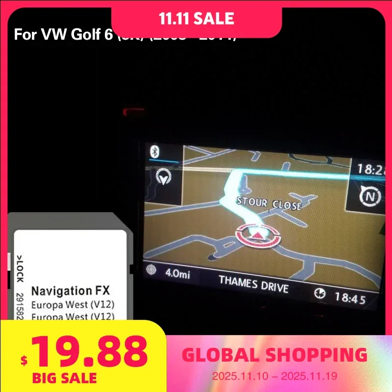 

for VW Golf 6 (5K) (2008 -2014) FX V12 RNS 310 WEST Europe Cover Norway Austria UK EN Sat Naving GPS SD Card