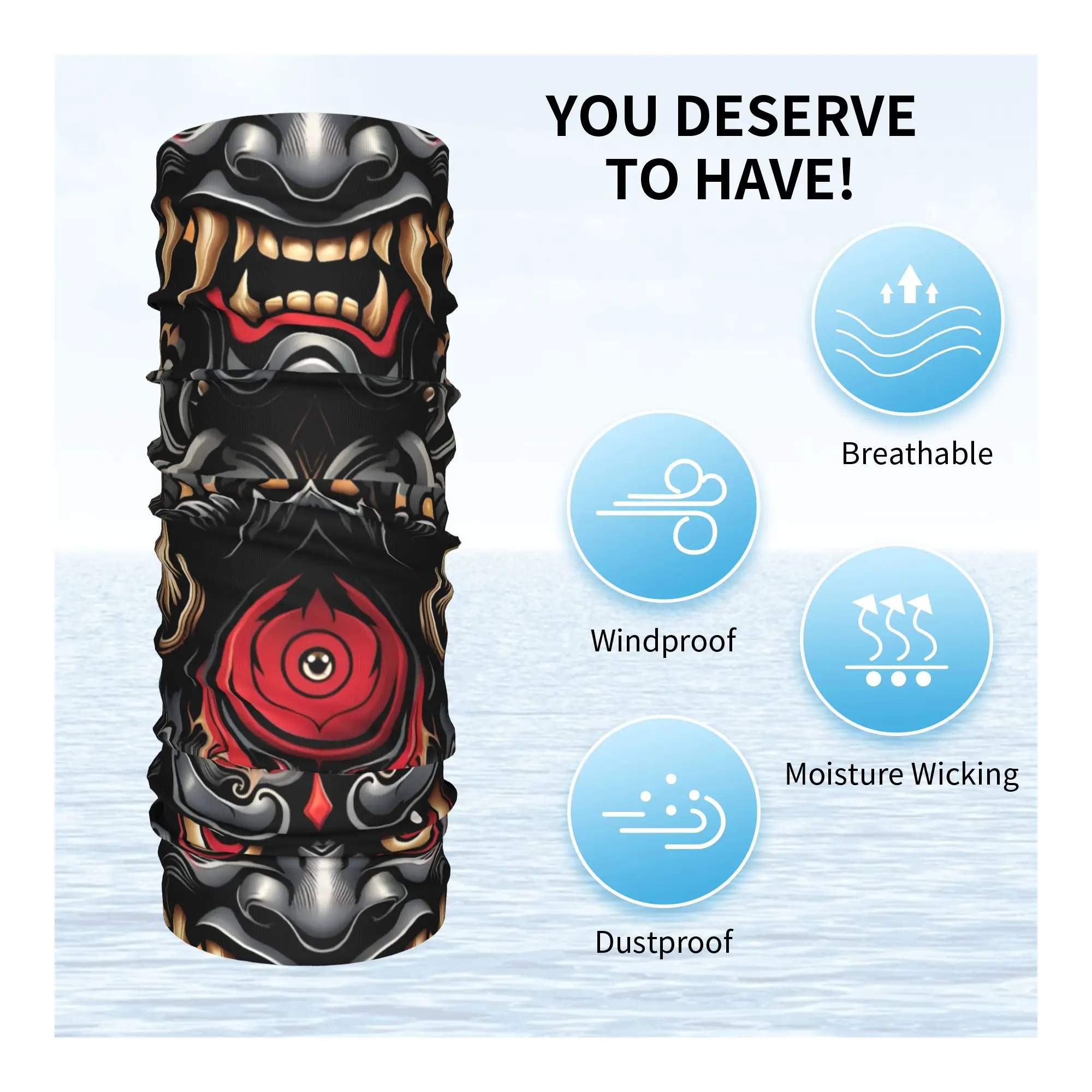 Custom Tattoo Style Oni Bandana Neck Gaiter for Hiking Hunting Men Women Wrap Scarf Hot Headband Warmer image 3
