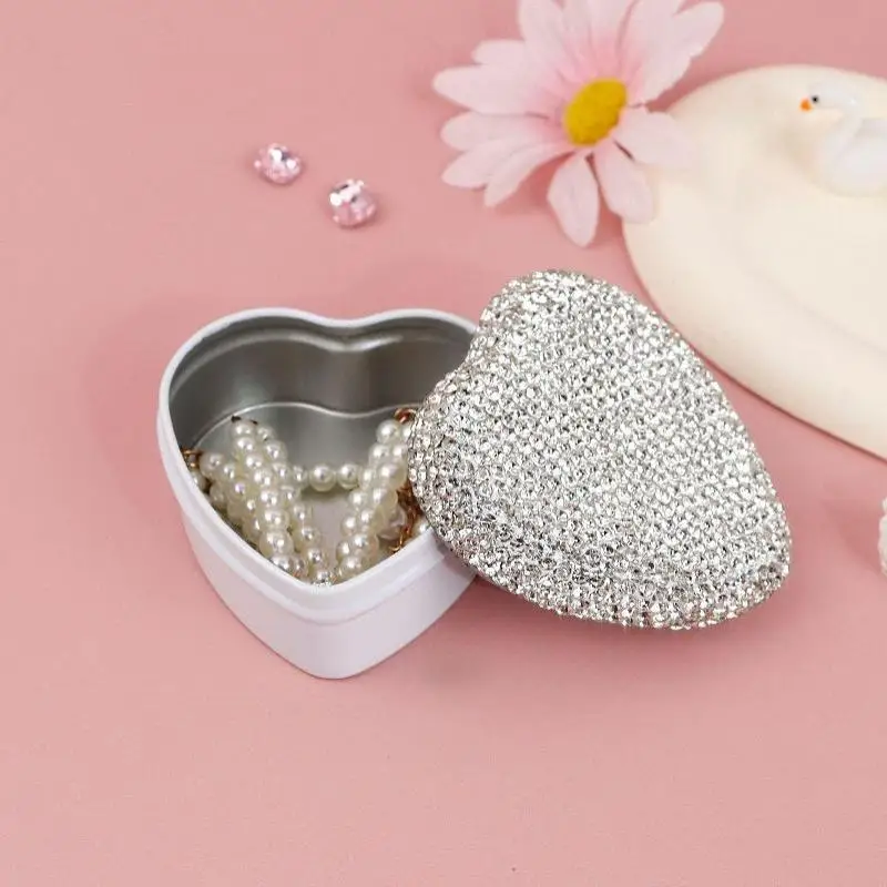 Funkelnde Strass-Metall-Blechdose Schmuck-Aufbewahrungsbox für Halsketten – Detail 13