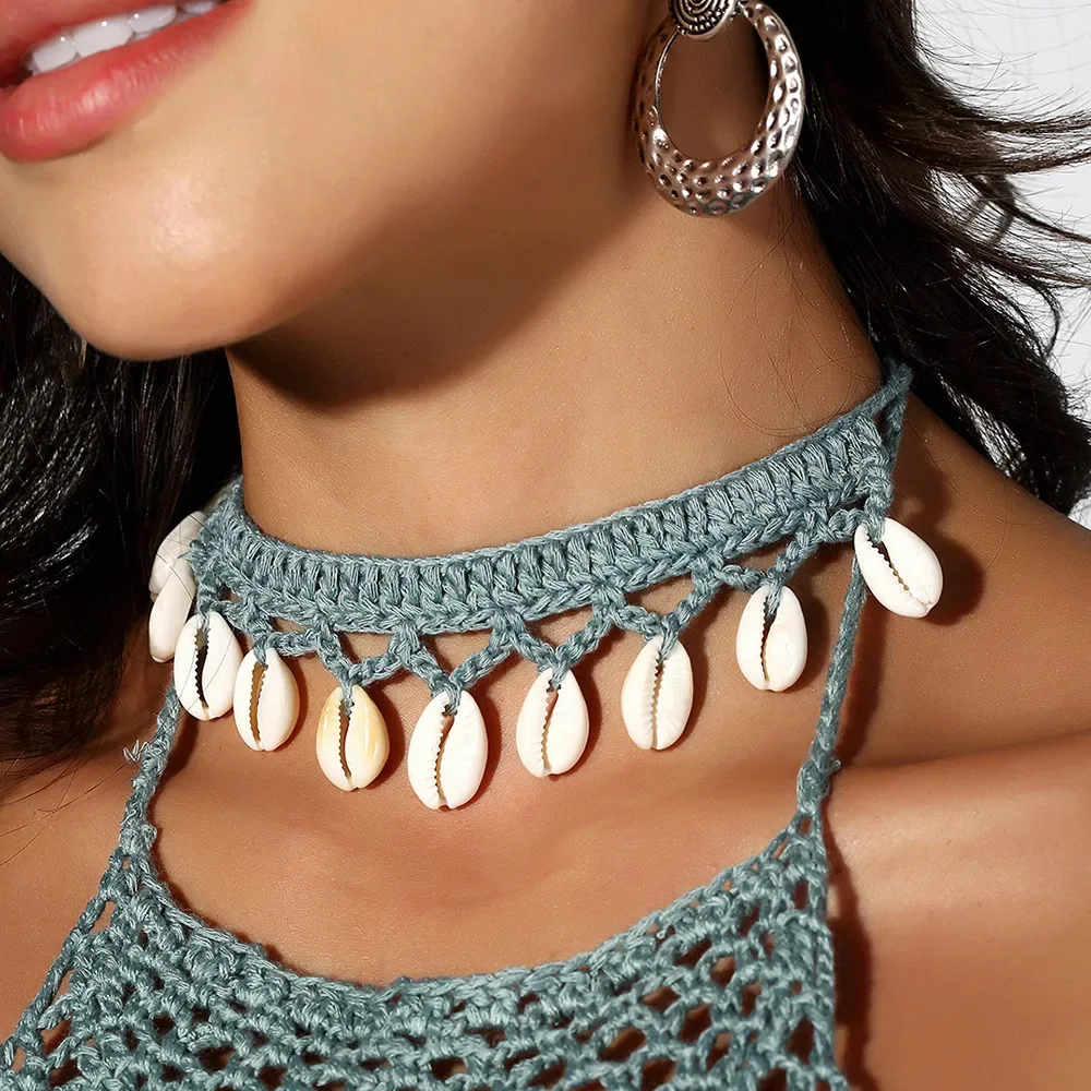 

Trendy Jewelry Beach Vacation and Relaxation Pure Handmade String of Shells Multifunctional Necklace