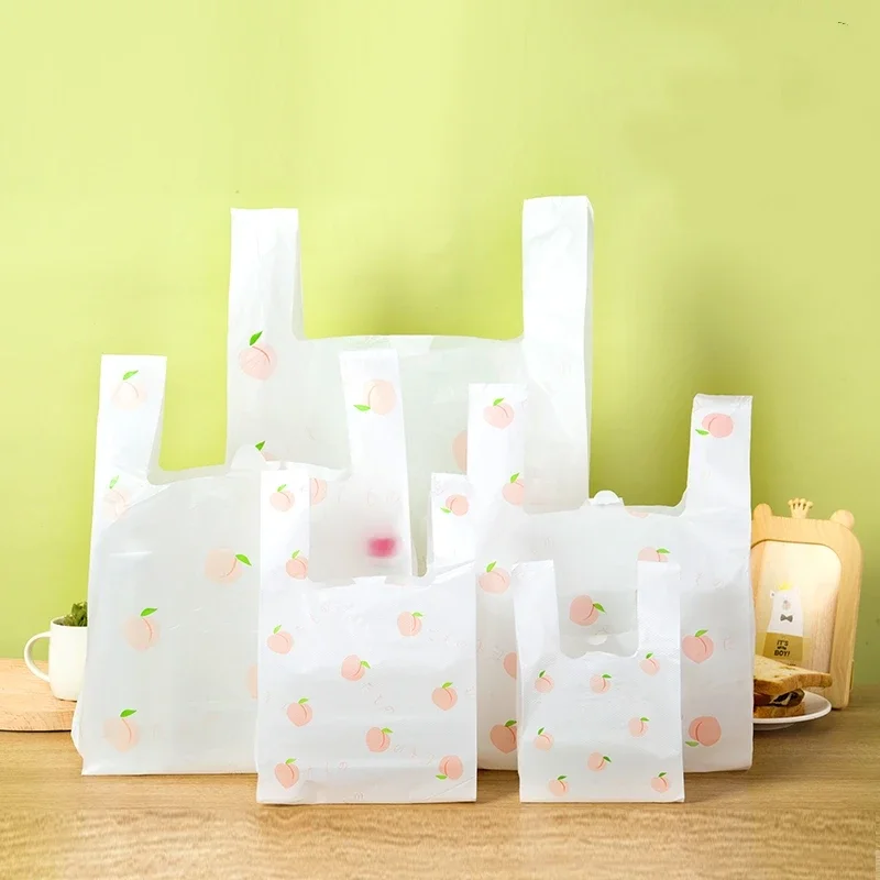 100pcs Cartoon Fruit Pattern Plastic Convenient Handbag Desserts Bread Takeout Packaging Bags Shop Clothing Portable Storage