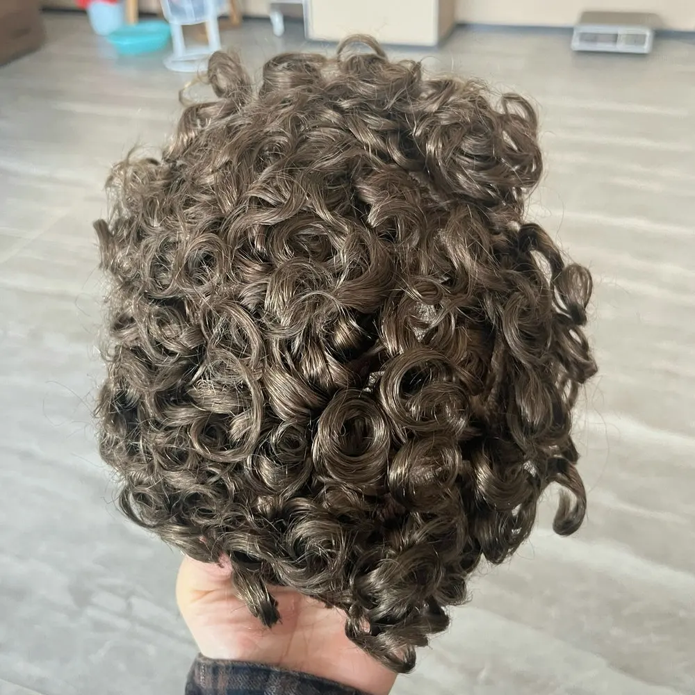 Vloop Super Natural Hairline 0,06 mm dünne Haut 26 mm lockiges Herren-Toupet 22rBlond Grau Echthaarperücken Langlebige Haarprothese – Detail 4