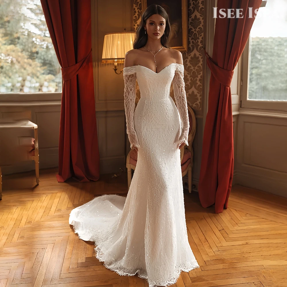 

Lace Beaded Wedding Dresses 2026 Illusion Full Sleeves Mermaid Bridal Gown Customized فساتين حفلات الزفاف