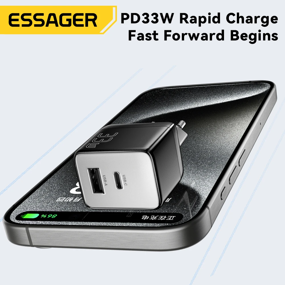 Essager-充電アダプタータイプC,急速充電ガン,qc3.0,pd USB-C,iphone,samsung,xiaomi,ipad,33w