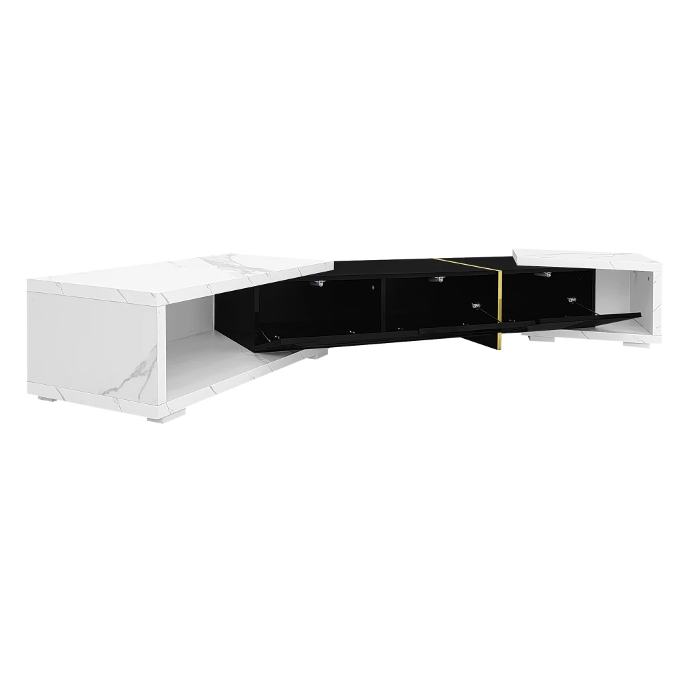 Moderner TV-Schrank mit variabler Länge (140–260 cm), drehbarer Funktion, weißes Hochglanz-Matt-Finish und goldenen Dekorationen – Detail 36